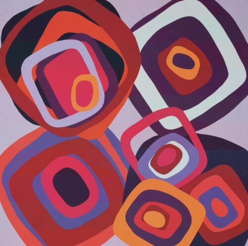 colorful handmade art quilt with geometric circles