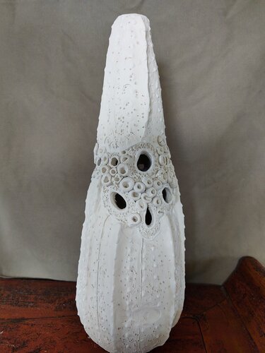 ocean inspired porcelain and stoneware handbuilt vessel