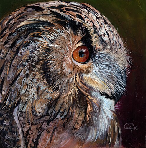 Oil painting of an owl by Allison Richter
