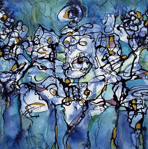 energetic blue acrylic abstract art