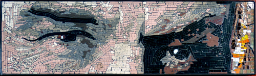 “Sean Connery’s Eyes” Granite, Travertine, Marble, Ceramic and Glass on Wood Framed Cement Board, 49” x 14”by artist Frederic Lecut. See his portfolio by visiting www.ArtsyShark.com