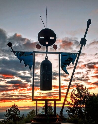 sculptural kachina made with repurposed steel and copper