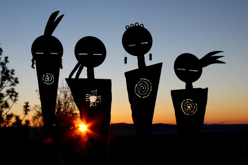 "Sisters of the Sun" salvaged steel and repurposed copper, 18" tall x 22.5" wide