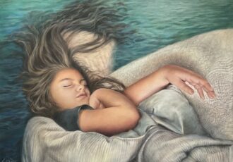 color pencil portrait of a young girl falling asleep