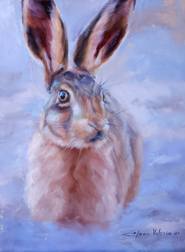 oil painting of a snow hare