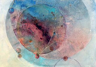 ethereal layered abstract painting inspired by space and time