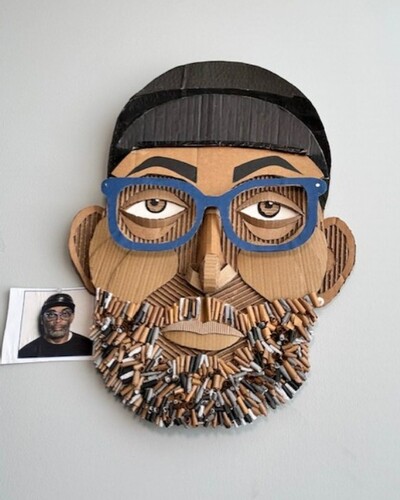cardboard and mixed media sculpture of Spike Lee
