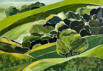glass mosaic landscape green hills