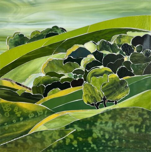 glass mosaic landscape green hills
