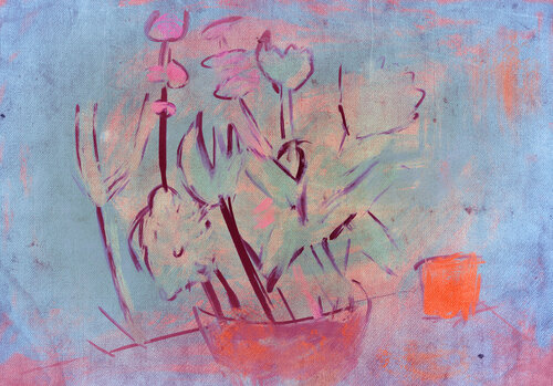abstracted still life painting on dreamy background