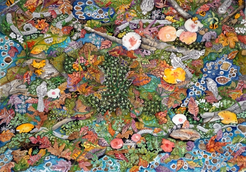 complex whimsical watercolor painting