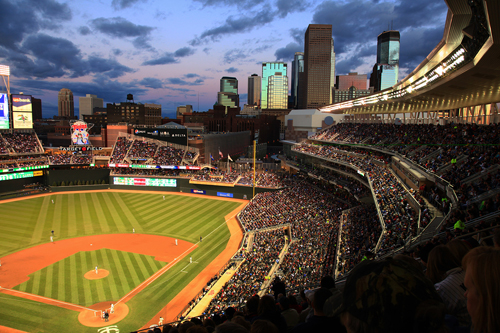 fine art photo of sunrise over the Minneapolis Twins Stadium