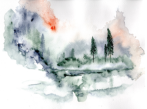 flowing watercolor painting of a sunrise
