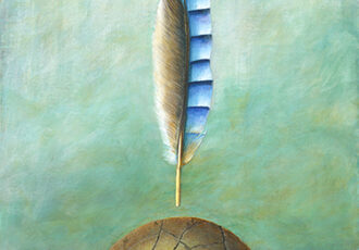 whimsical painting of a feather and egg