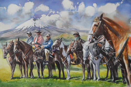 Horses in the Andes with Ecuadorian riders