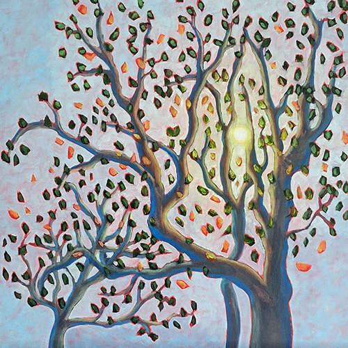 oil painting of a tree lit from behind