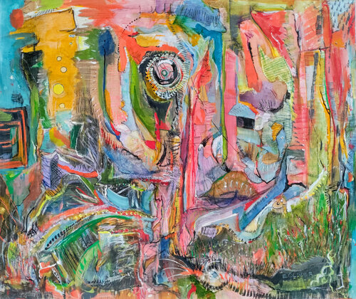 abstract mixed media whimsical painting