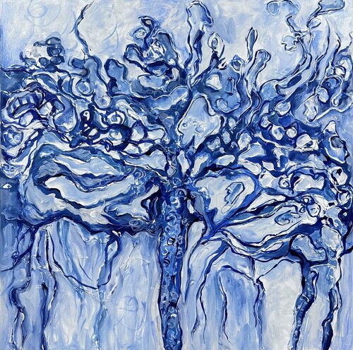 abstract painting in shades of blue