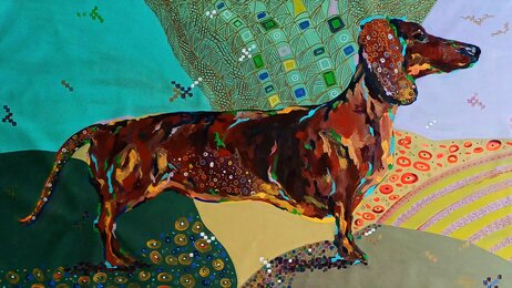 colorful painting of a dachshund