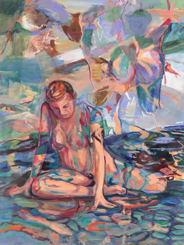 Figurative oil painting with abstract elements