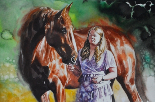 Painting of a young woman and her horse