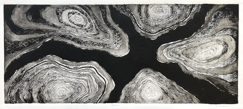 collagraph print of a topographical map