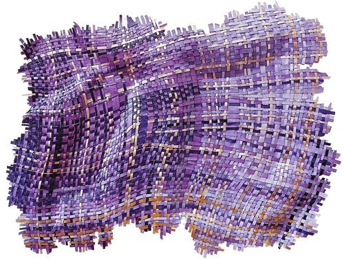 woven wall sculpture in purples