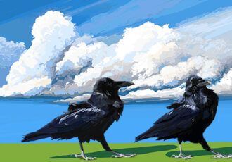 digital painting of two crows