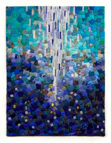 collage with water theme from upcycled textiles