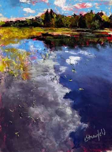 idyllic water landscape in pastel