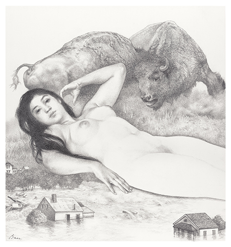 graphite drawing of a woman in a dream
