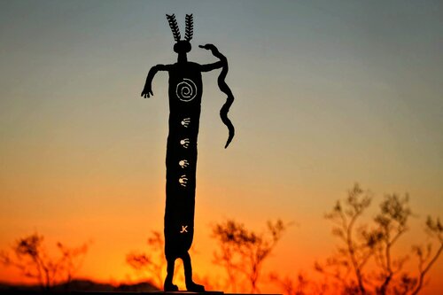 recycled steel and copper southwest shaman sculpture