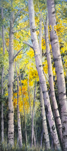 birch trees in autumn watercolor painting