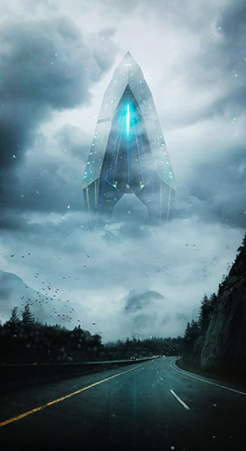 sci-fi art of a spaceship blasting off