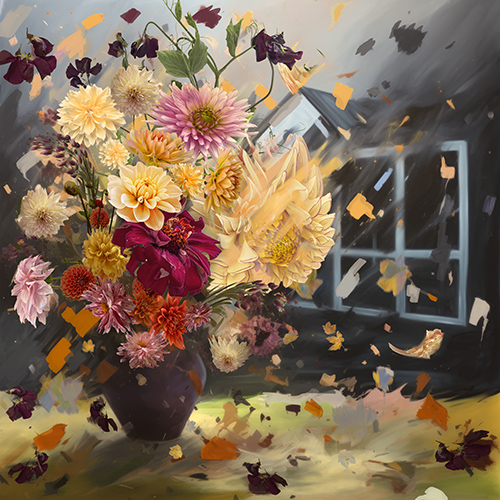 floral photo collage with dahlias