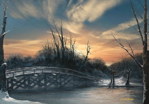 oil painting of a stunning landscape at sunset
