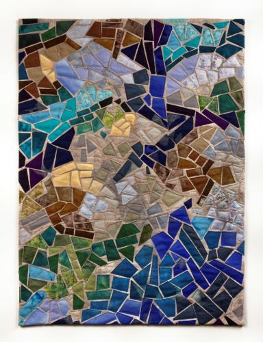 textile collage with tile theme