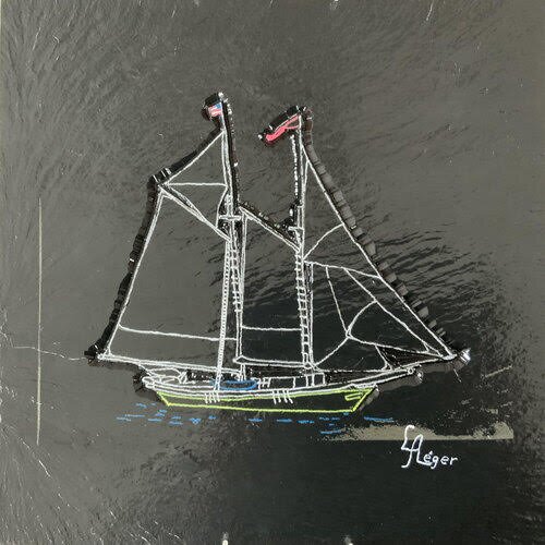 sailboat design carved slate stone