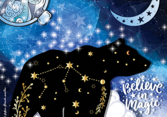 Black bear under the moon, digital collage by Susan Straub-Martin