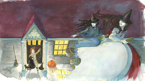 watercolor painting with Halloween theme by Jody Wheeler